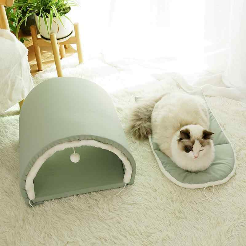 ペットハウス 猫用ベッド 春秋 ペットベッド オールシーズン 半密閉式 テント 解体可能 トンネル ファ..