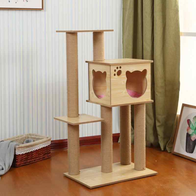 猫 爪とぎ キャットタワー 木製 据え置き型 多頭飼い 室内 遊び場 猫用品 ペットハウス トンネル 藤