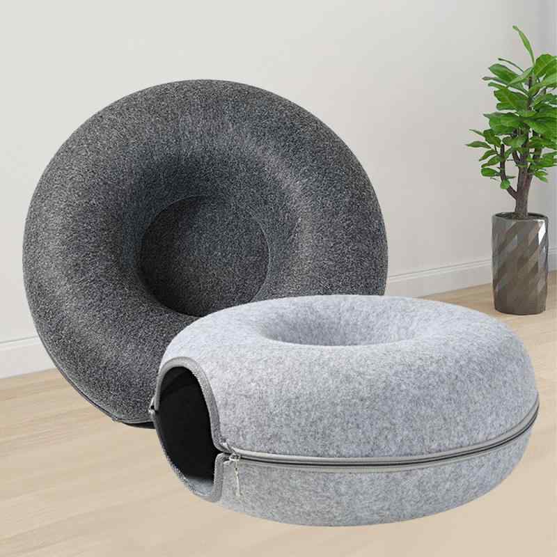 ペット用ベッド 猫 tunnel 毛毡 ラウンド型 クッション付き 春夏秋冬