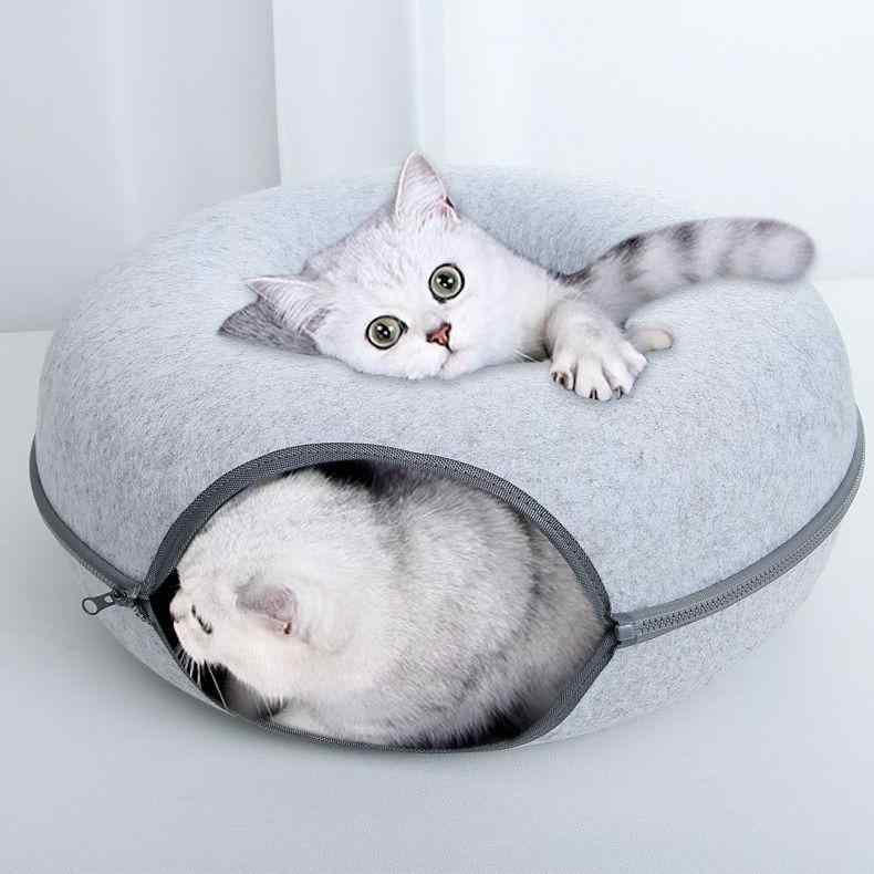 ペットハウス 猫 四季 ペットベッド ドーナツ型 フェルト 半密閉 取り外し可能 猫トンネル おもちゃ グ..