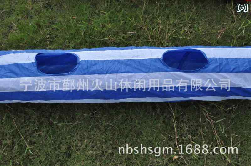 ペット用おもちゃ トンネル 折りたたみ可能 ポリエステル製 2頭 4孔 ブルー ホワイト レッド 25x130cm(..