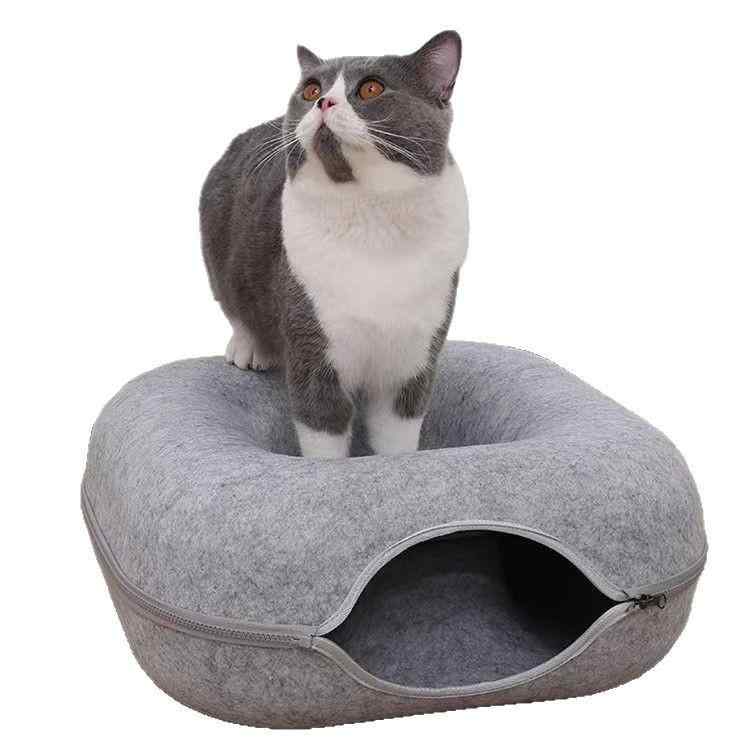猫 窝 ペット ハウス スクエア ドーナツ型 トンネル オールシーズン 洗える 分解可能 半密閉 フェルト ..
