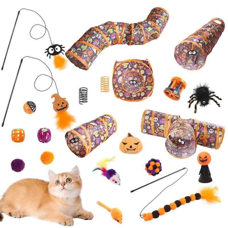 猫 おもちゃ 猫用 玩具 トンネル ハロウィン 折りたたみ式 連結可能 ドリル 穴 遊び 柔らかい鋼 弾力ロ..