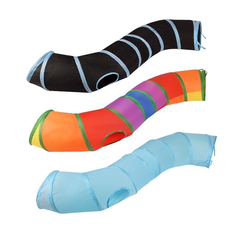 猫 おもちゃ S字トンネル 折りたたみ ペット 玩具 レインボー ブラック 湖ブルー ブラウン 布製(x2)