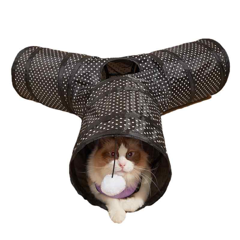 猫 トンネル Y型 3方向 猫用おもちゃ 折りたたみ可能 玩具 ペット用品 黒 ドット