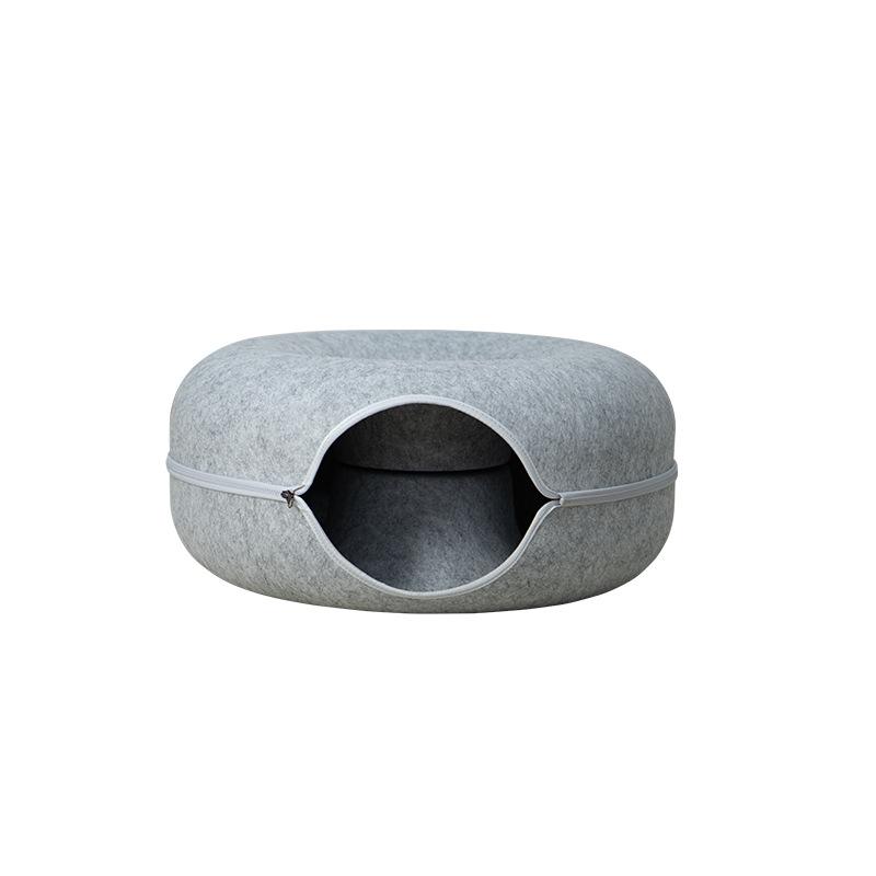 猫用品 猫鍋 猫ベッド ドーナツ型 フェルト製 ペットハウス オールシーズン 半密閉 洗える おもちゃ ト..
