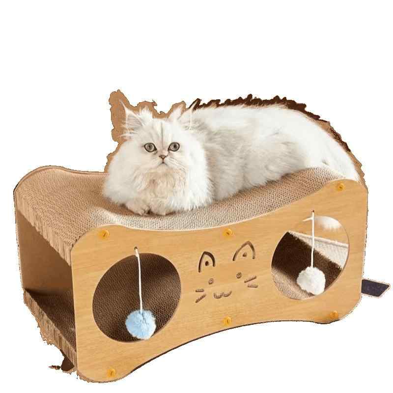 猫 爪とぎ 猫鍋 猫ハウス トンネル オールシーズン 猫用おもちゃ ハウス型 木目調 グリーン