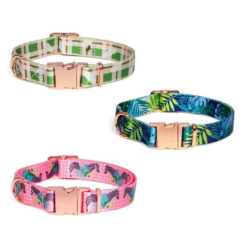首輪 犬用 花柄 ポリエステル ローズゴールド ペット用品 S M L 小型犬 中型犬 大型犬 かわいい おしゃれ 普段使い お散歩