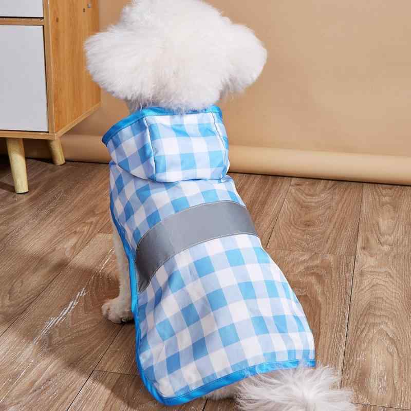 犬用レインコート 小型犬 中型犬 PU 透明 防水 反射材付き 黄格子 藍格子 カジュアル(x3)