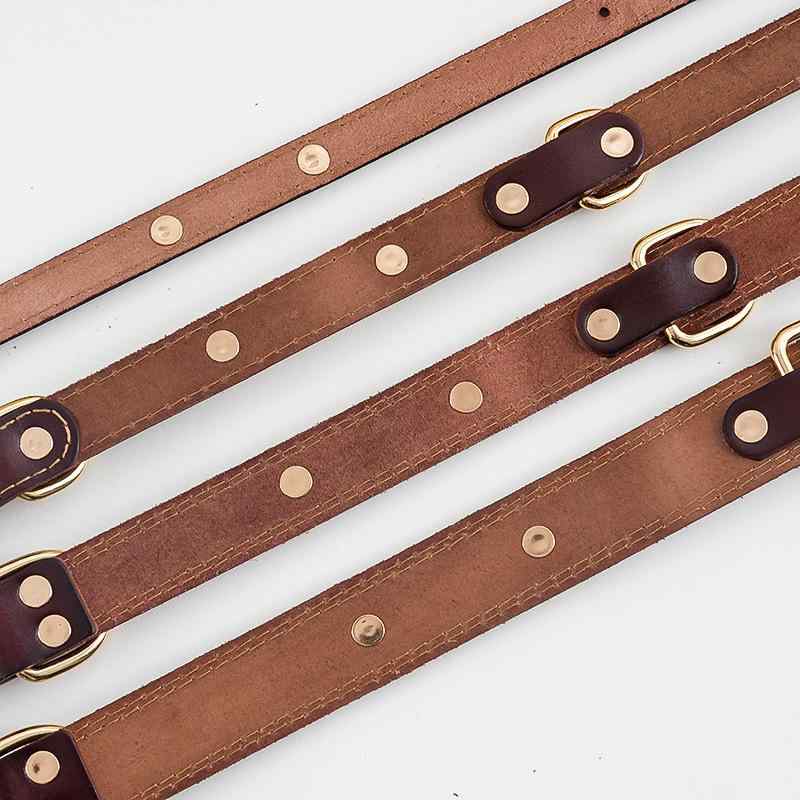 首輪 犬用 名札付き 牛革 ペット用品 深棕色(x2)