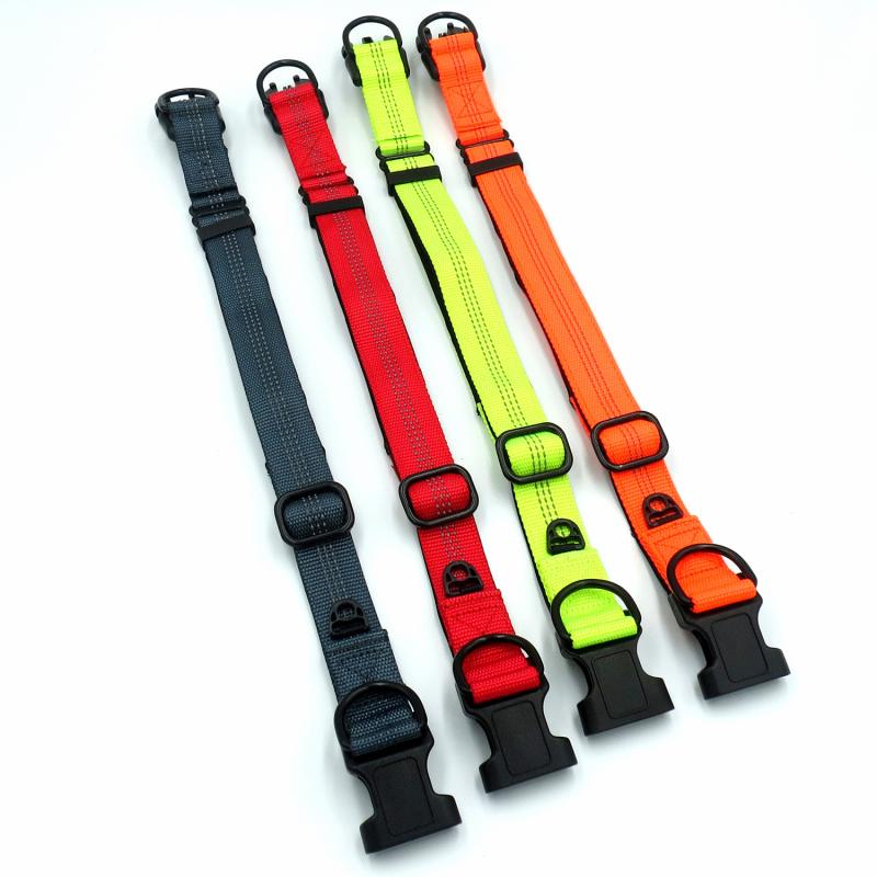 犬 首輪 ペット用品 中型犬 大型犬 ダブルDリング 反射材 ナイロン 調節可能 ブラック レッド オレンジ イエロー グレー カジュアル(x3)
