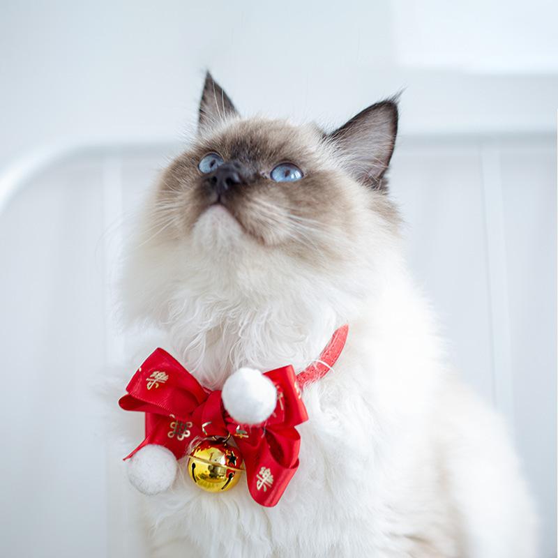 首輪 猫 犬用 テディ ポメラニアン 春節 ആഘോഷ品 新年 大吉大利 リボン 紫