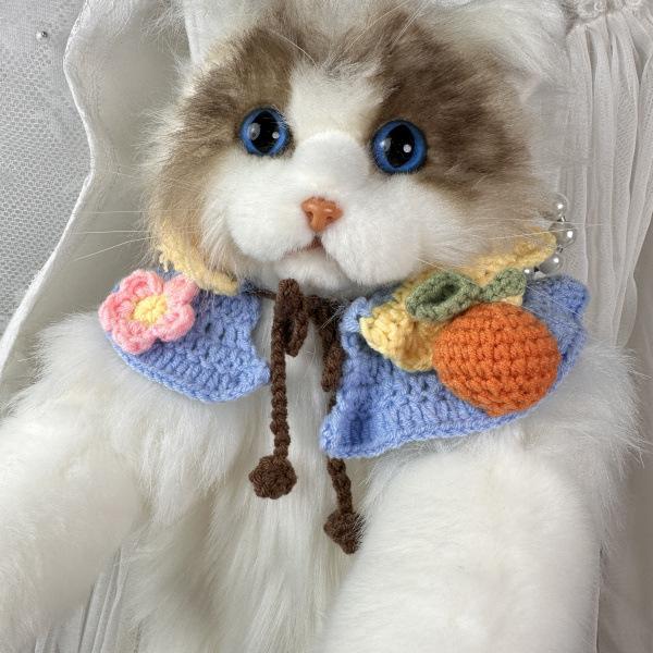 猫 首輪 手編み ペット 围脖 伸縮 調節 可能 黄色系 さくらんぼ イチゴ 花柄 小型犬 飾り付け