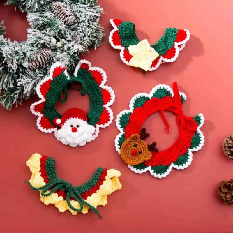 首輪 猫 ペット クリスマス かわいい 手編み 毛糸 犬 围脖 サンタクロース トナカイ 星 オールシーズン..