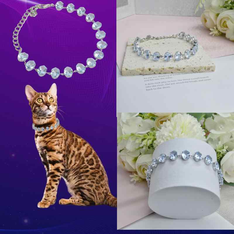 首輪 猫 犬 レディース ペット用 手作り 卵型 ジルコニア 白 クリスタル 白ゴールド S M L かわいい おしゃれ インスタ映え 通年(x2)