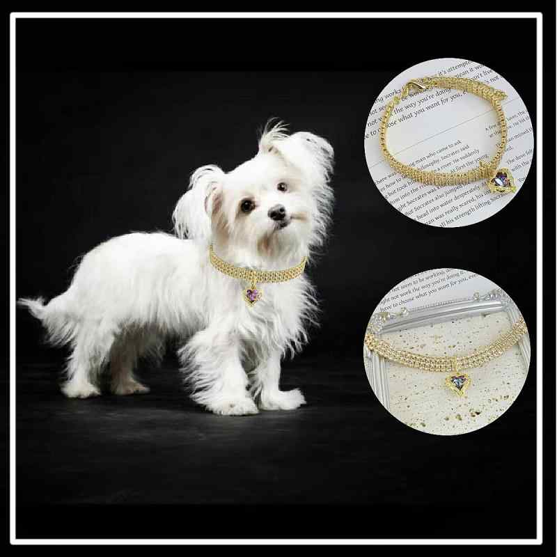 ペット用ネックレス レディース メンズ 紫水晶 桃型 ハート ラインストーン付き 犬 猫 首輪 ゴールド ..