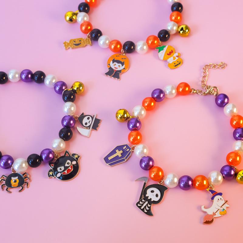 ペット用ネックレス ハロウィン 猫 犬 南瓜 蜘蛛 吸血鬼 コスプレ おしゃれ かわいい 小型犬 中型犬 樹脂 パール インスタ映え(x2)