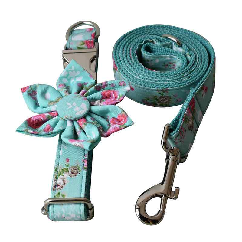 犬 首輪 リード ポリエステル ローズ柄 花柄 ペット用品 犬用品 散歩 牽引 南米 東南アジア 北米 S M L XL
