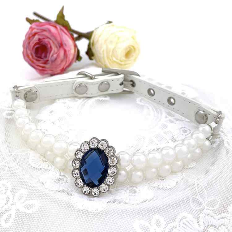 犬猫用首輪 ペットネックレス パール 水晶 ラインストーン キラキラ 小型犬 猫 汎用 アクセサリー チョ..