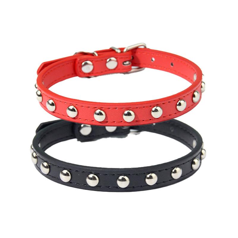 首輪 猫用品 ペット用牽引ロープ レザー 丸スタッズ付き 犬 散歩用 グレー 黒 赤 ピンク パープル カジ..