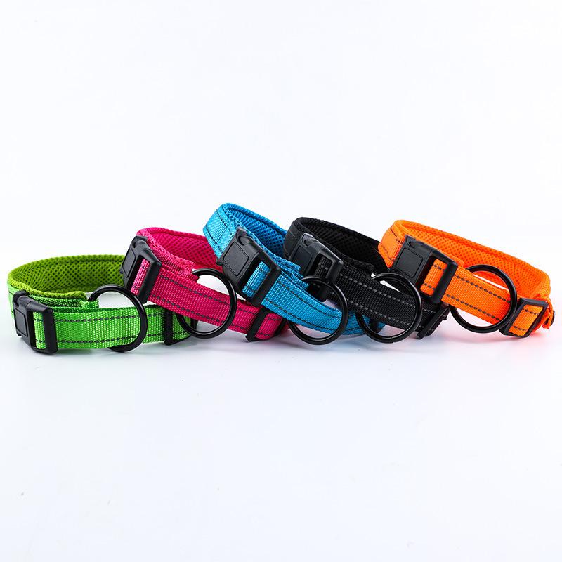 犬 首輪 反射材付き ペット用品 犬用 鎖 紺 黒 赤 紫 緑 オレンジ ピンク グレー ローズレッド ポリエ..