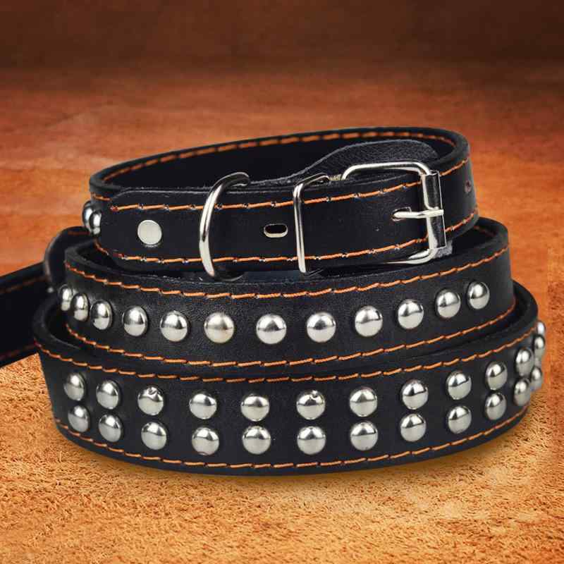 首輪 犬 大型犬用 牛革 ペット用品 頑丈 丈夫 牽引ロープ 黒 ブラック 茶 ブラウン カジュアルスタイル 四季