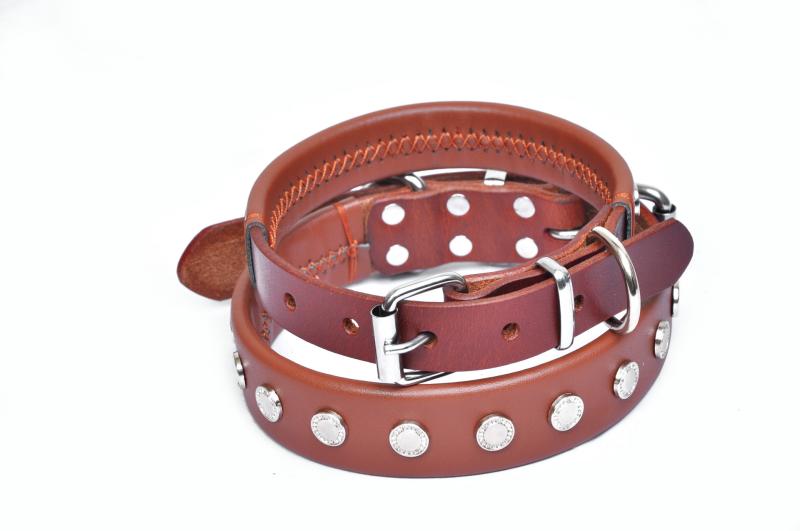 犬 首輪 牛革 犬用 ペット用品 革 レザー チョーカー 散歩 丈夫 ブラウン ドッグ アクセサリー