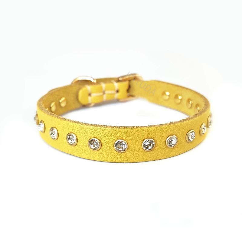 犬猫用品 首輪 革 牛革 ラインストーン スタッズ付き キラキラ 小型犬 子犬 ペット用 XS S 赤 青 黒 茶..