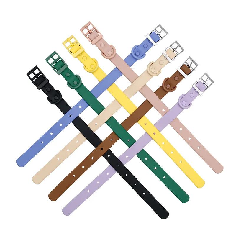 首輪 犬用 猫用 防水 PVC ペット用品 小型犬 牽引ロープ 無地 レッド グリーン カーキ 月光ブルー ブラ..