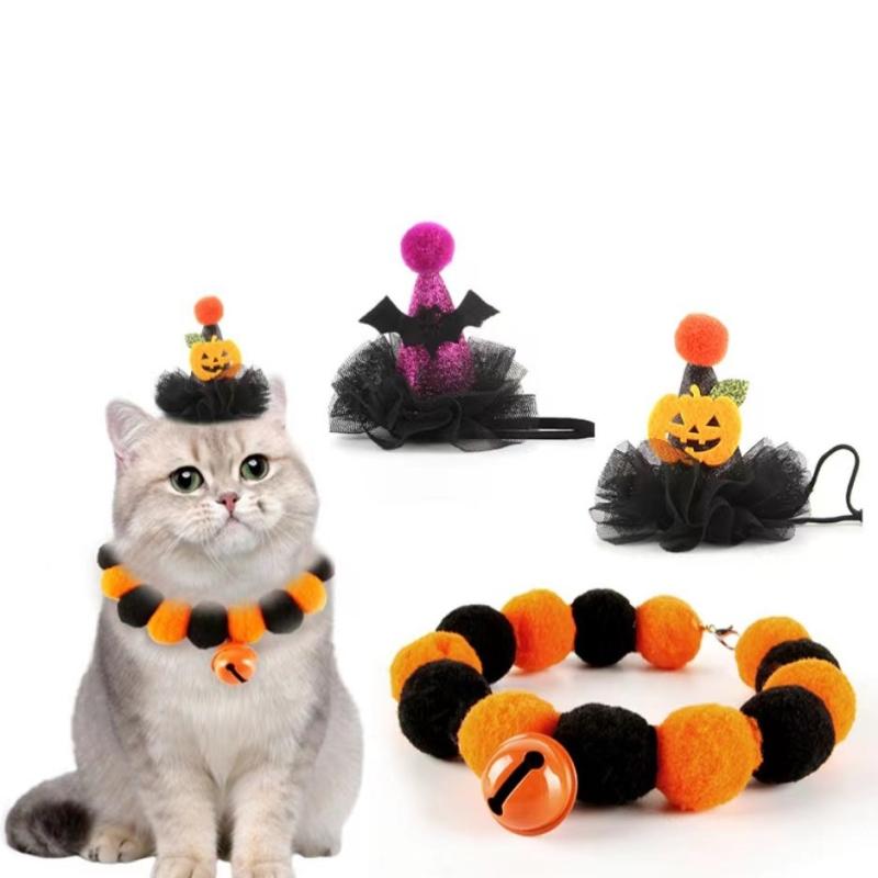 ペット 首輪 ハロウィン 犬 猫 チョーカー 鈴 南瓜 蝙蝠 カートゥーン(x3)