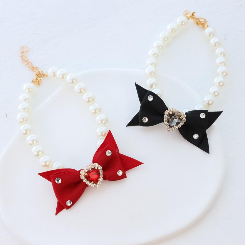 ペット用 首輪 ネックレス 小型犬 猫 かわいい レトロ 結婚式 蝶結び ハート ラインストーン キラキラ ..