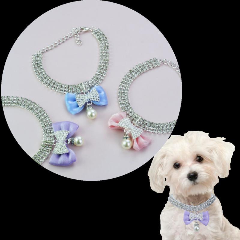 首輪 犬 猫 首飾り シルバー ジルコニア リボン 蝶結び ラインストーン ペット用 ネックレス かわいい ..