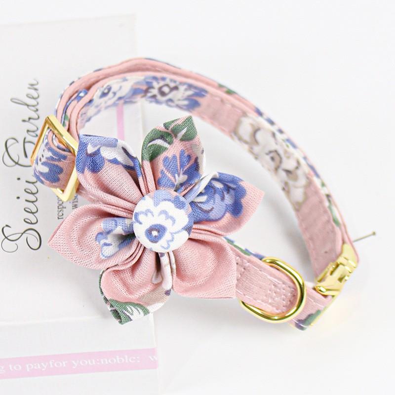 首輪 ペット用 犬 猫 日韓風 花柄 バラ 太陽 アロイ 合金 バックル ポリエステル 小型犬 中型犬 散歩 牽引ロープ ブルー ピンク(x2)