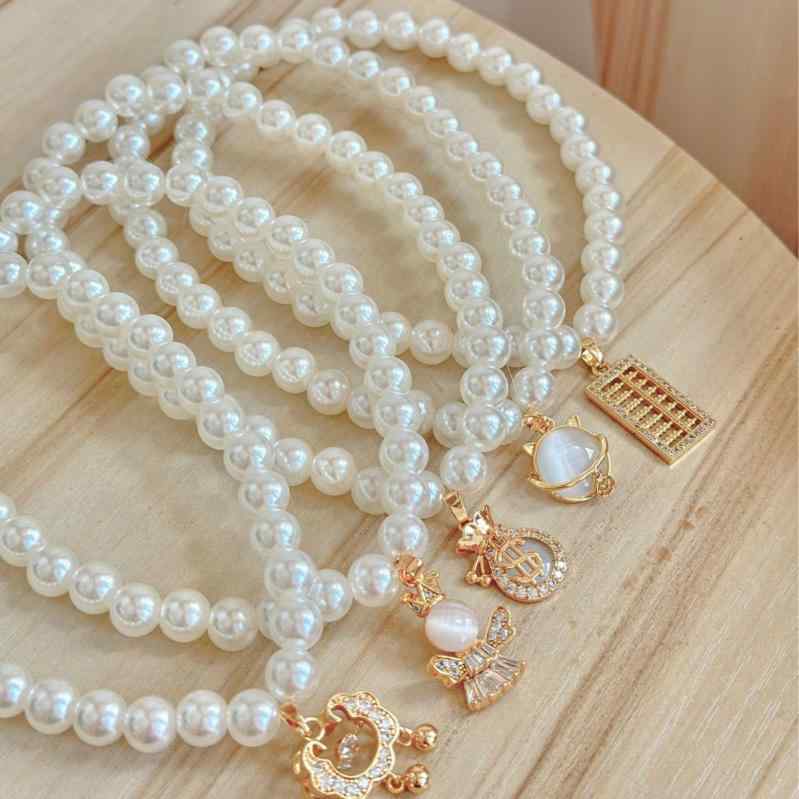 首輪 猫 犬 プリンセス風 レトロ 重ね付け パール カラフル ジルコニア 写真撮影用 アクセサリー ネックレス(x2)