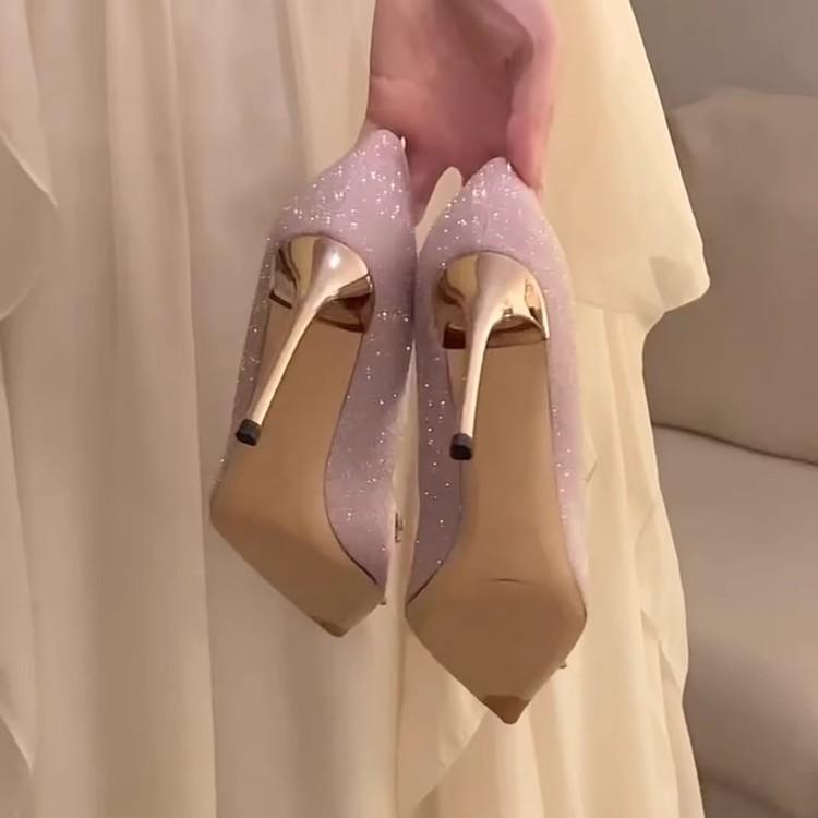 パンプス レディース ウェディングシューズ ブライダルシューズ キラキラ ラインストーン ポインテッドトゥ ピンヒール ハイヒール 春夏 秋 結婚式 パーティー