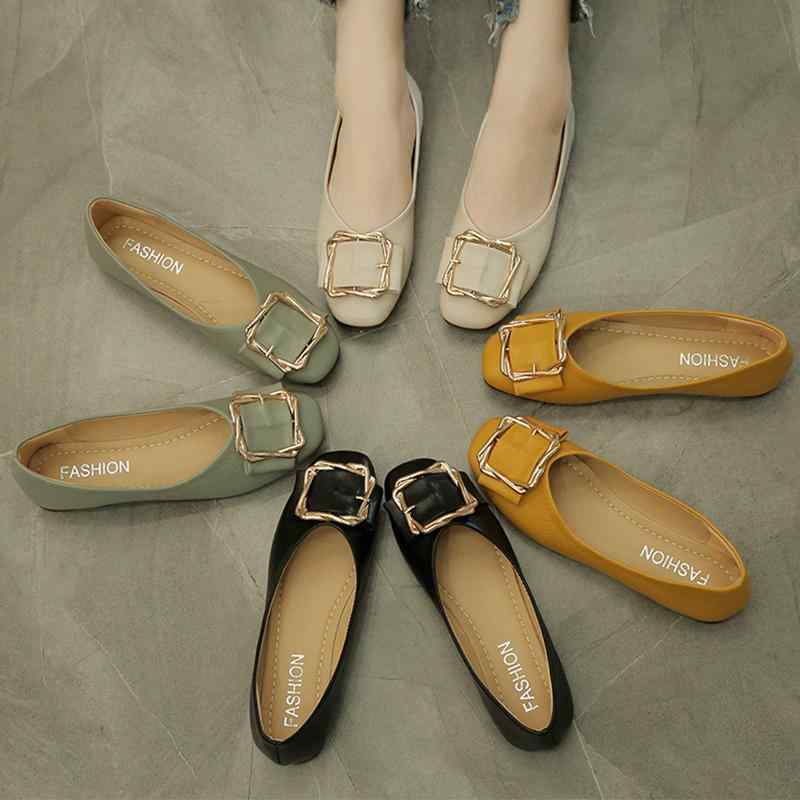 フラットシューズ レディース パンプス ぺたんこ靴 ローヒール スクエアトゥ 履きやすい 歩きやすい 柔らかい 無地 春夏 秋冬 黒 白 黄色 緑