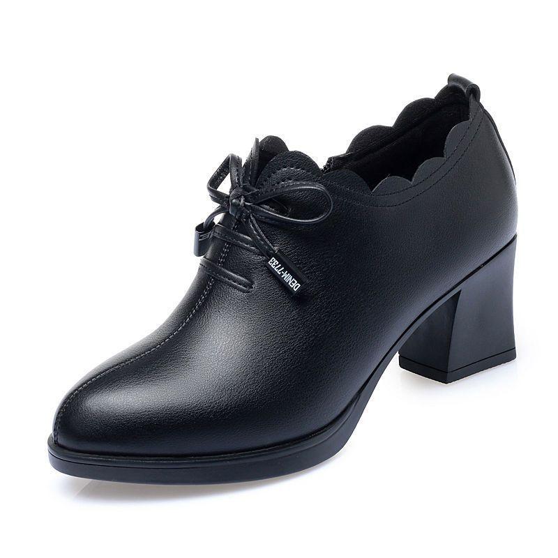 パンプス レディース 婦人靴 深口 ローヒール 太ヒール 丸い ラウンドトゥ 合成皮革 無地 春夏 秋冬 黒 ブラック フォーマル カジュア..