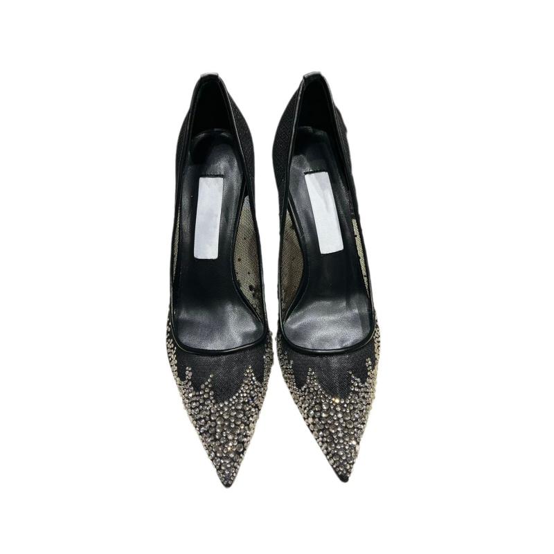 パンプス レディース ポインテッドトゥ メッシュ 婦人靴 ラインストーン付き ハイヒール ピンヒール スリップオン シューズ 白 黒 ベージュ 春夏 通勤 パーティー