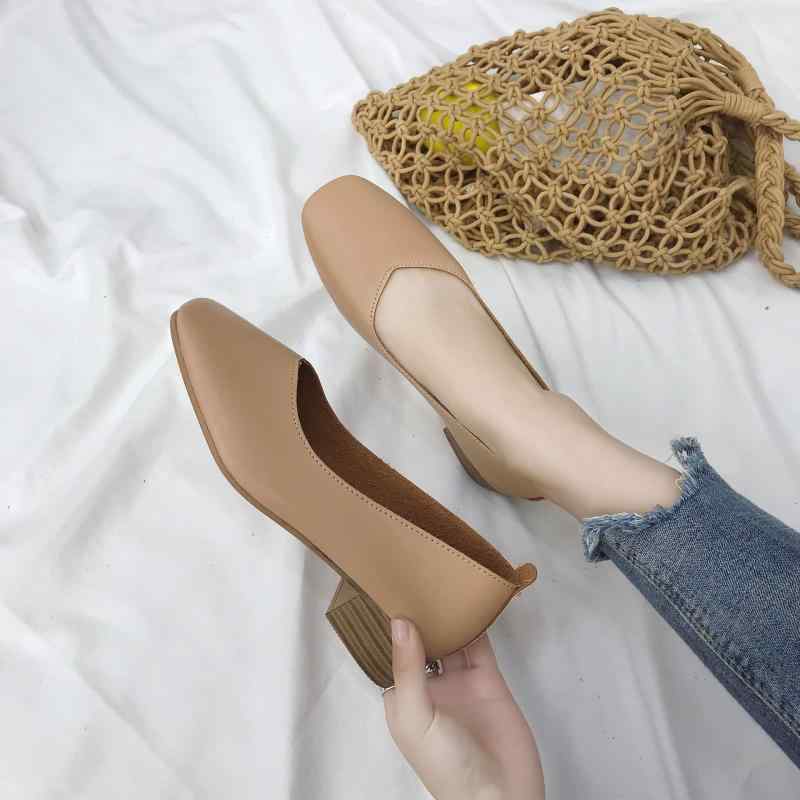 パンプス レディース スクエアトゥ 太ヒール チャンキーヒール スリッポン ローヒール ミドルヒール ぺたんこ 婦人靴 PUレザー 合成皮革 ブラック 黒 アイボリー ベージュ 春夏 秋冬