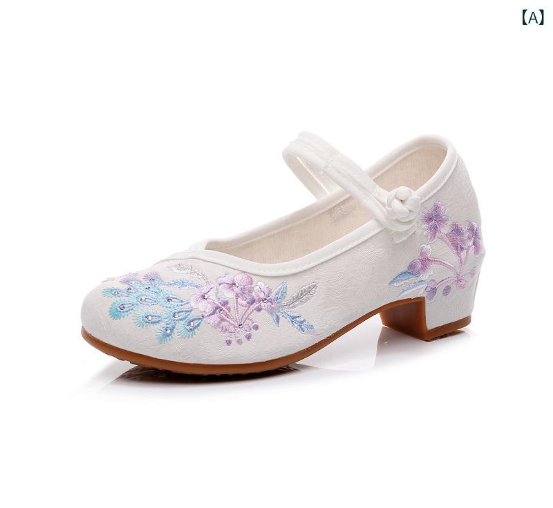 刺繍靴 レディース 中国風 馬面靴 ダンスシューズ 古風 チャイナドレス 靴 漢服 刺繍 パンプス ミドル..