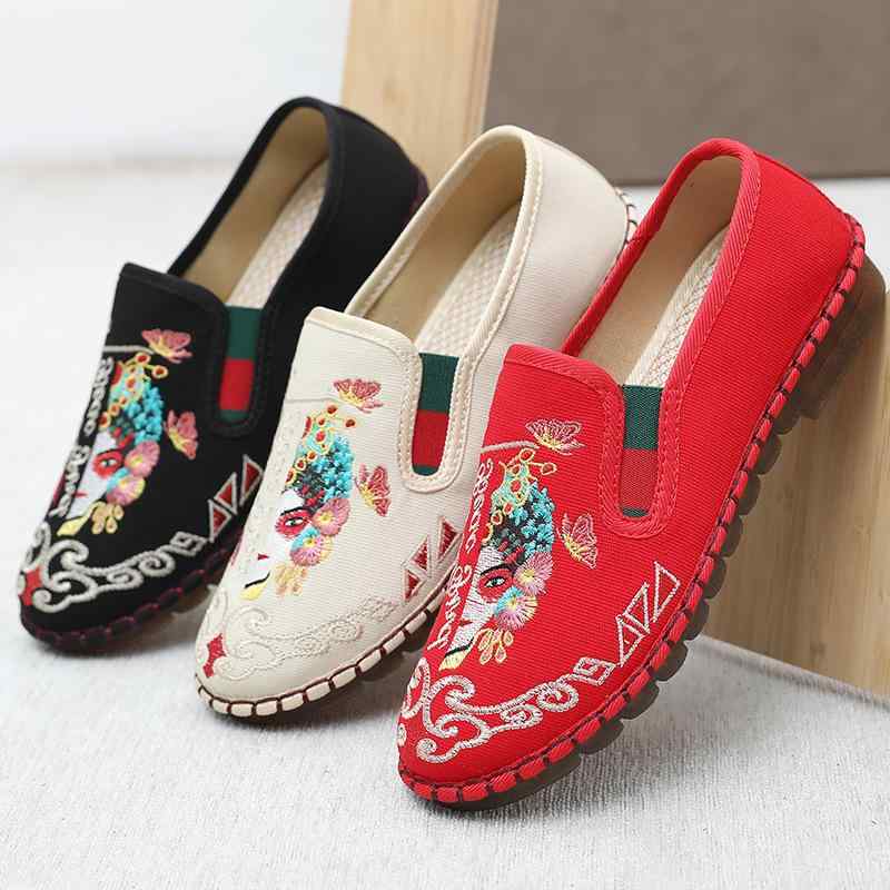靴 レディース 古風 刺繍 シューズ 布靴 ローカット スニーカー カジュアル 春夏 レッド ブラック ベージュ(x2)