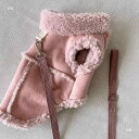ドッグウェア 犬 猫 服 兼用 小型犬 フリース ベスト ハーネス リード穴付き テディ ビション 熊柄 クマ柄 暖か あったか ペット服 かわいい ブラウン ピンク グレー
