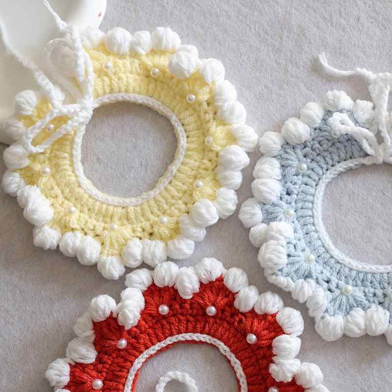 猫 首輪 ネックレス 風 手編み ニット ペット スカーフ 小型犬 チョーカー 淡色 パステルカラー(x3)