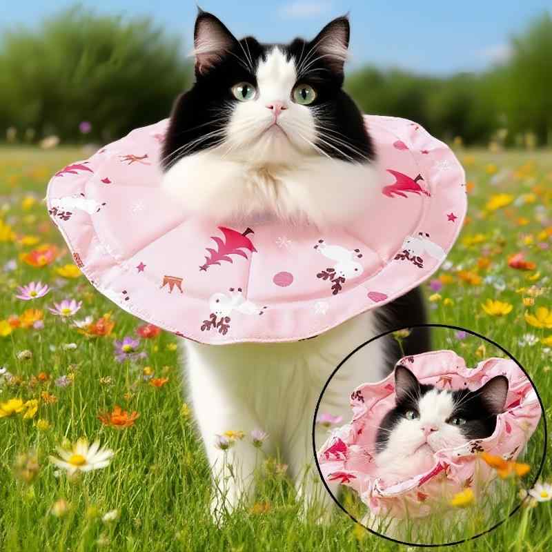 エリザベスカラー 猫用 調節可能 傷舐め防止 噛み防止 ペット用 柔らかい ポリエステル製 ブルー ピン..