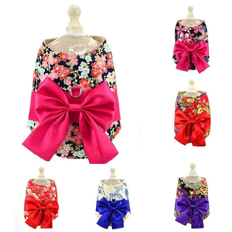 ハーネス リード 小型犬 テディ ベスト風 牽引ロープ 綿麻 織りテープ 赤桜 桃色桜 ゴールド桜 青蝶々 赤扇子 紫色扇子 桃色大桜 S M L