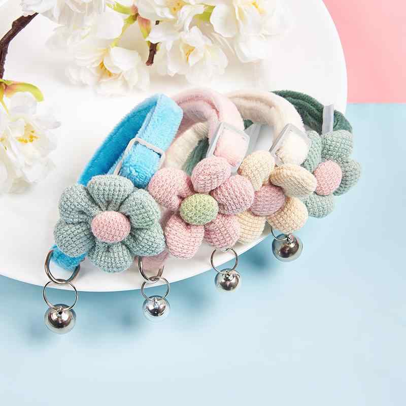 首輪 レディース 小型犬 猫 かわいい 花柄 調節可能 鈴付き ネックレス チョーカー ブルー グリーン ア..