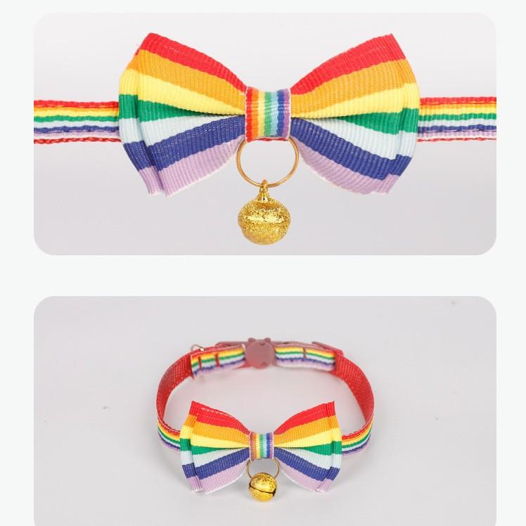 首輪 ペット用 猫 小型犬 リボン 鈴付き ポリエステル カートゥーン柄 レインボー マルチカラー かわい..
