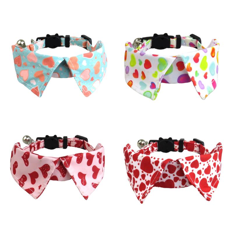 首輪 猫 犬用 ペット用品 バレンタインデー ハート柄 飾り 鈴付き 小型犬 中型犬 幅10cm 長さ20~28cm ..