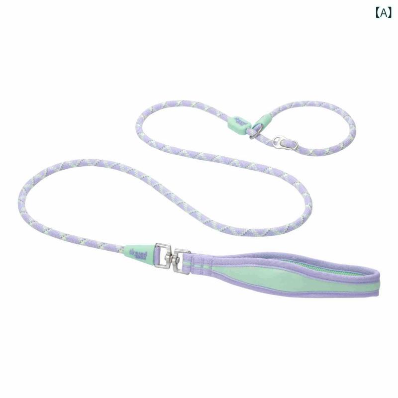 犬用リード 中型犬 大型犬 伸縮なし 絡まない 反射素材 ポリエステル製 訓練 散歩用リード パープル ブルー ピンク グリーン イエロー(x5)