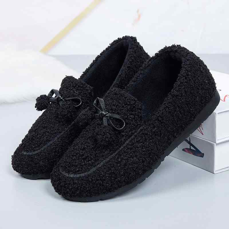 靴 レディース 婦人靴 スリッポン フラット ローヒール ラウンドトゥ ぺたんこ 歩きやすい 履きやすい あったか 防寒 保温 滑り止め 普段使い(x2)(4)